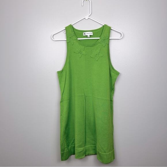 Adrienne Vittadini Womens Large Lime Green Tank Top Sweater Dress, 100% Cotton - Picture 1 of 5